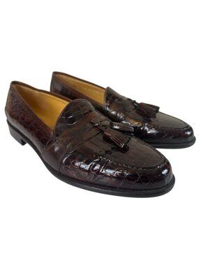 Johnston Murphy Cellini Mens 11M Brown Croc Embossed Tassel Loafer Italy Classic